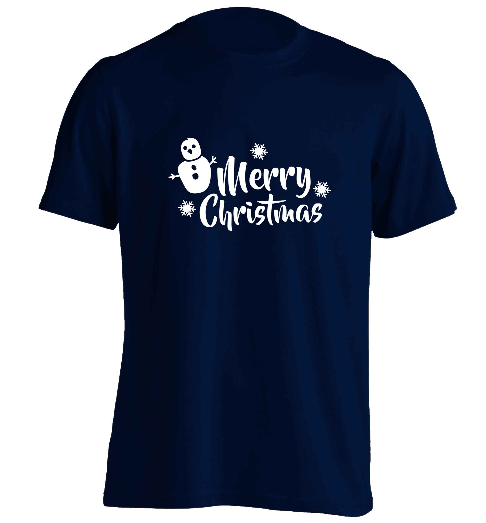 Merry Christmas - snowman adults unisex navy Tshirt 2XL