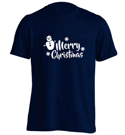 Merry Christmas - snowman adults unisex navy Tshirt 2XL