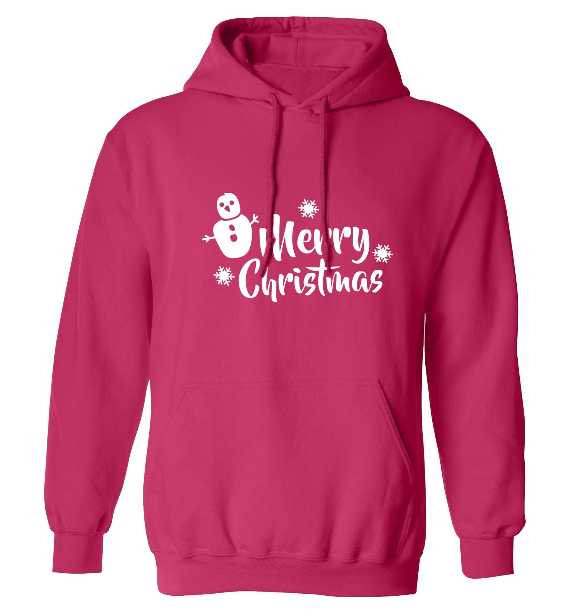 Merry Christmas - snowman adults unisex pink hoodie 2XL