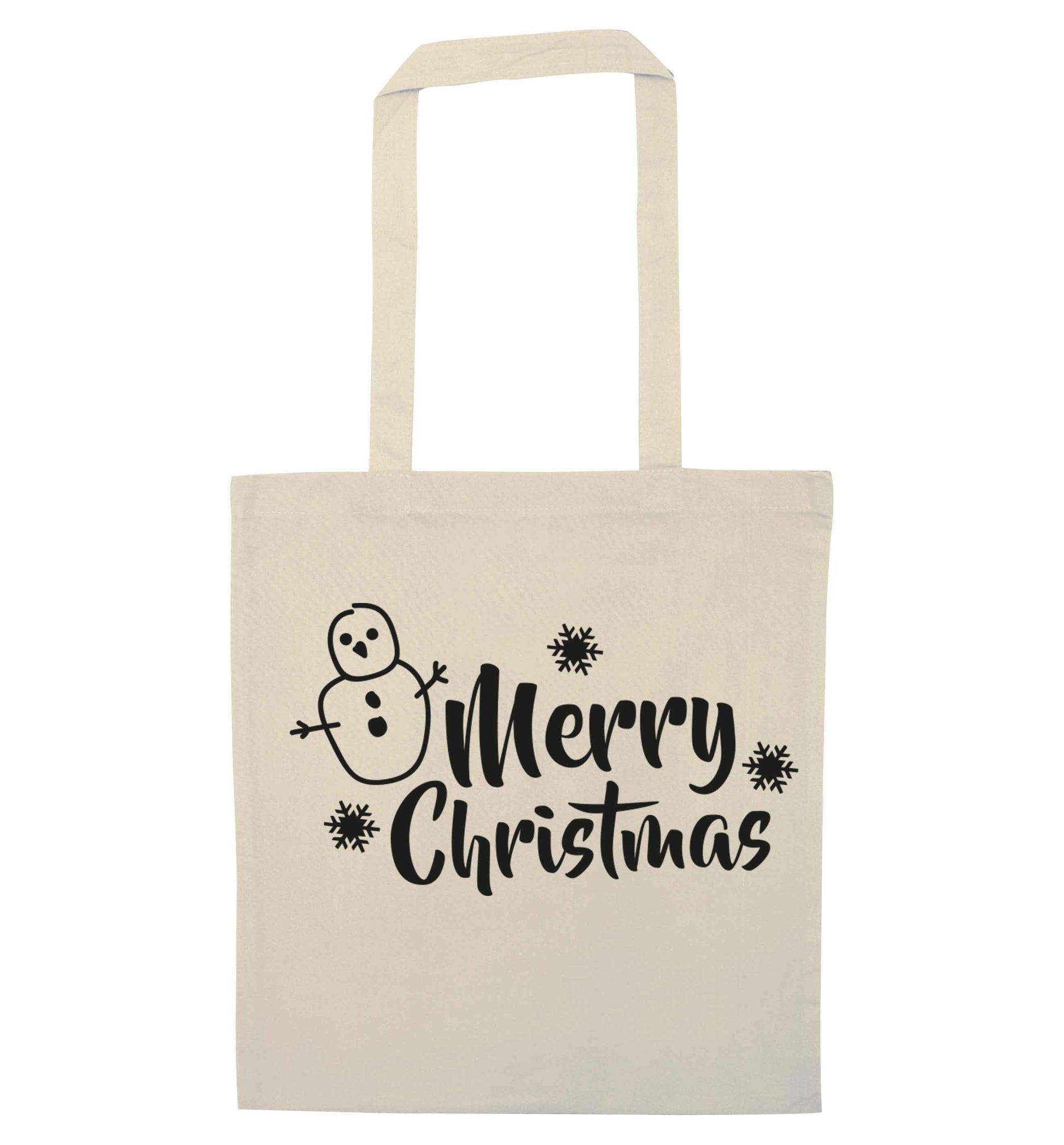 Merry Christmas - snowman natural tote bag