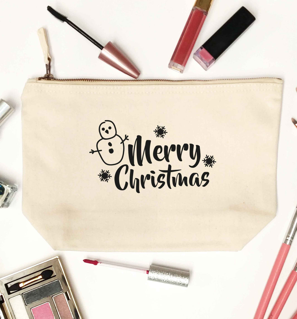 Merry Christmas - snowman natural makeup bag