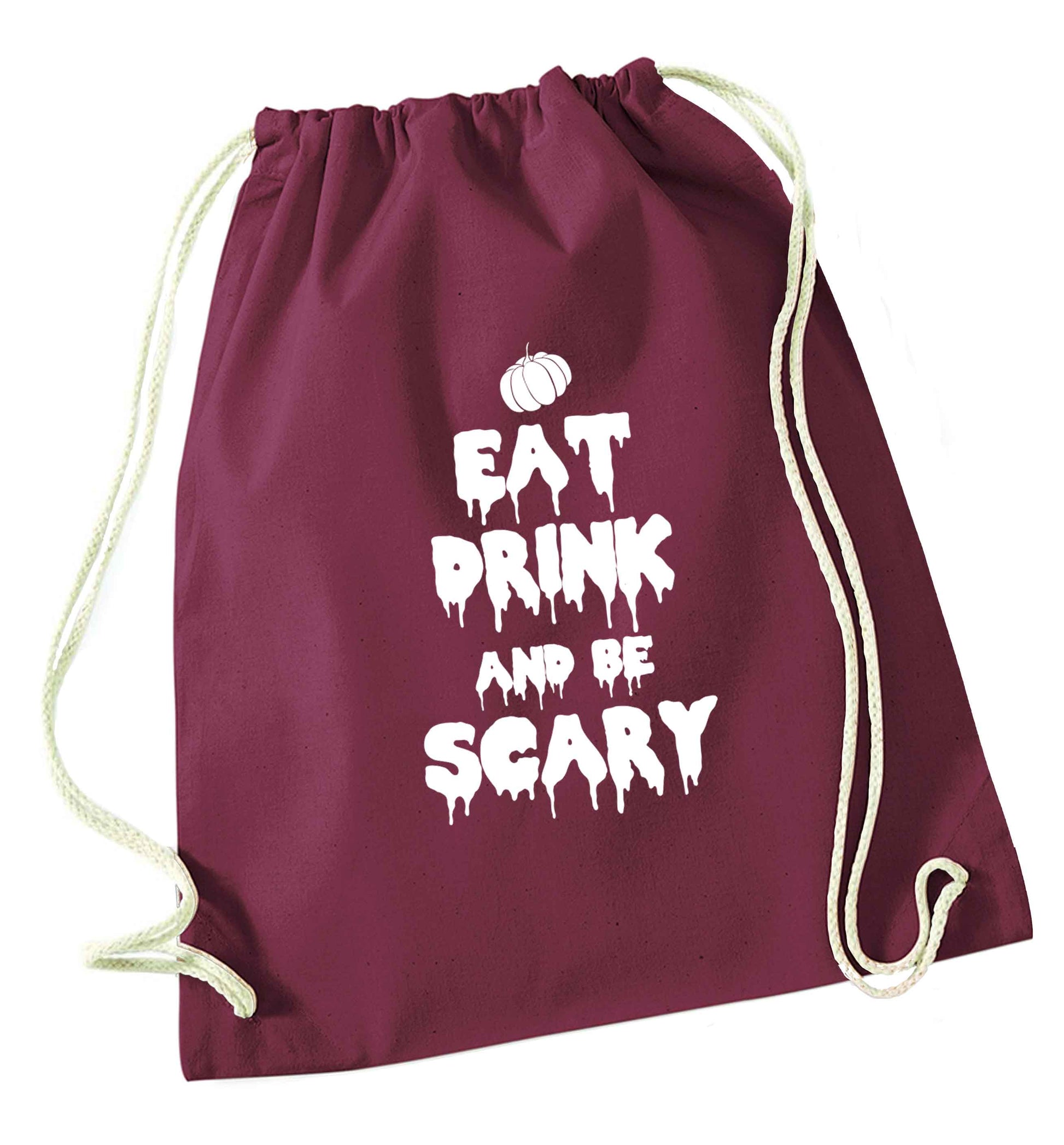 Eat drink and be scary maroon drawstring bag