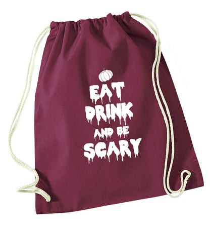 Eat drink and be scary maroon drawstring bag