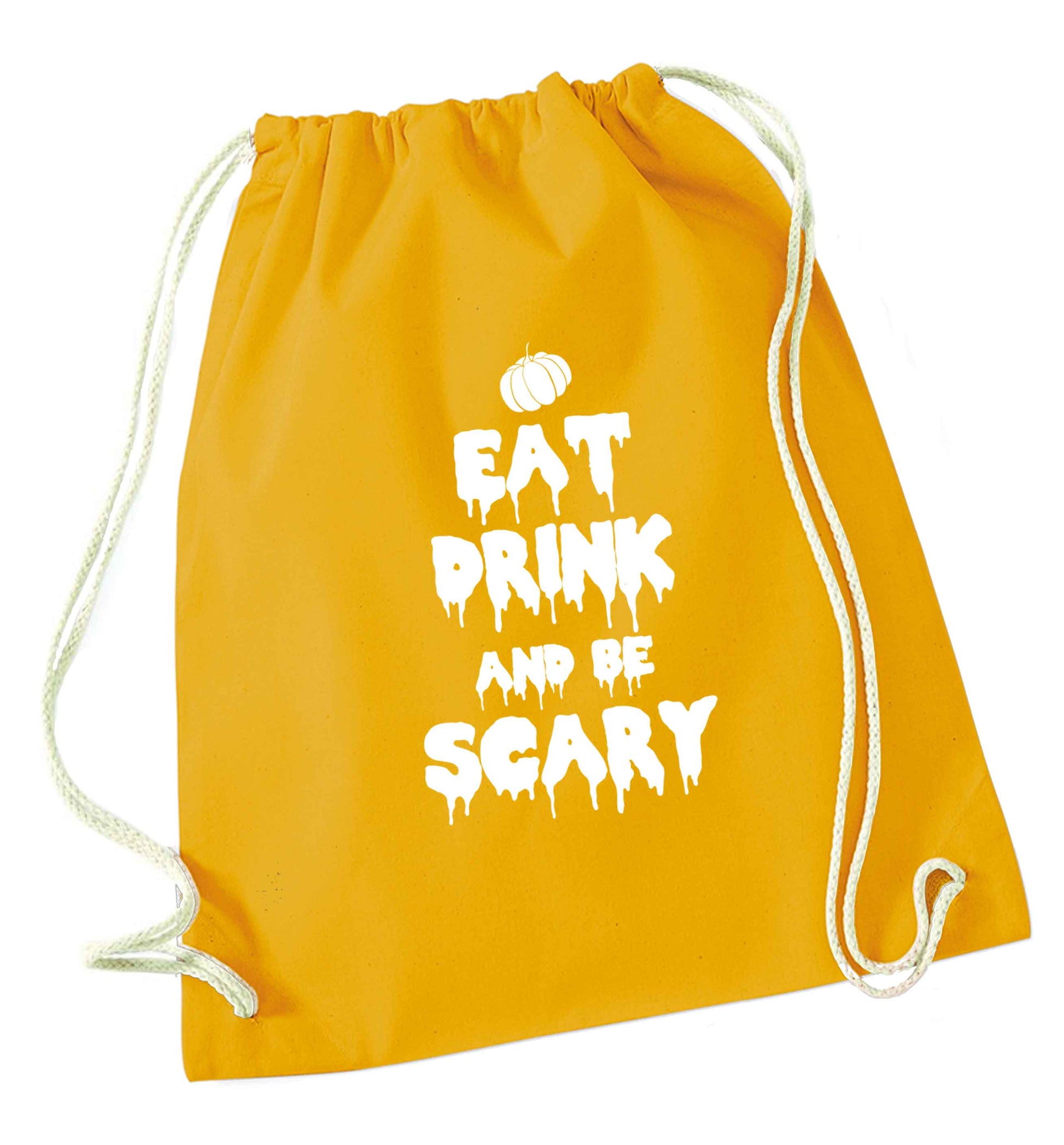 Eat drink and be scary mustard drawstring bag