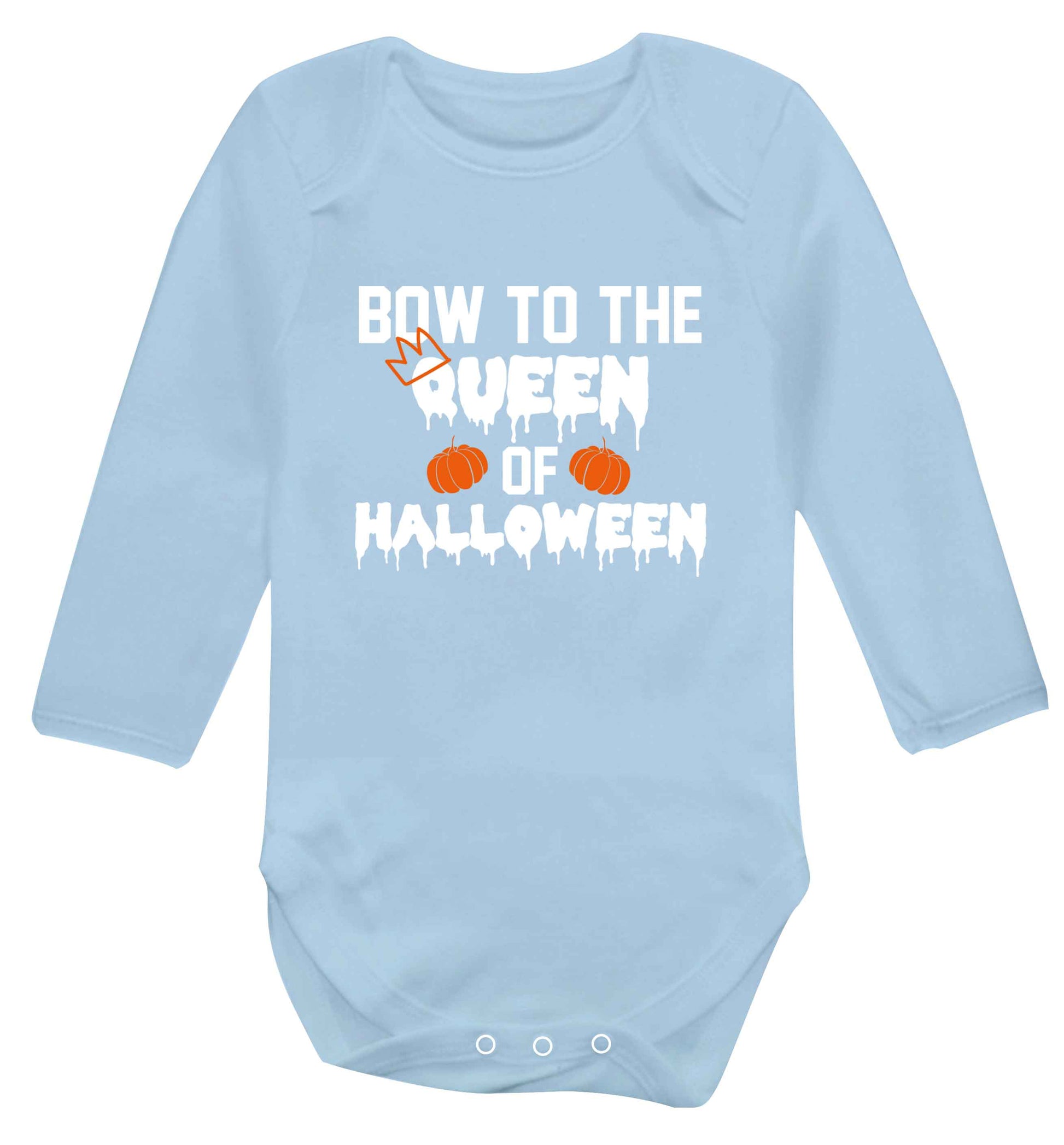 Bow to the Queen of halloween baby vest long sleeved pale blue 6-12 months