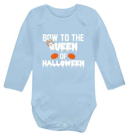 Bow to the Queen of halloween baby vest long sleeved pale blue 6-12 months