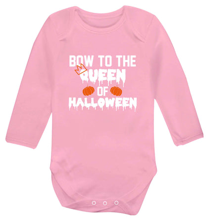 Bow to the Queen of halloween baby vest long sleeved pale pink 6-12 months