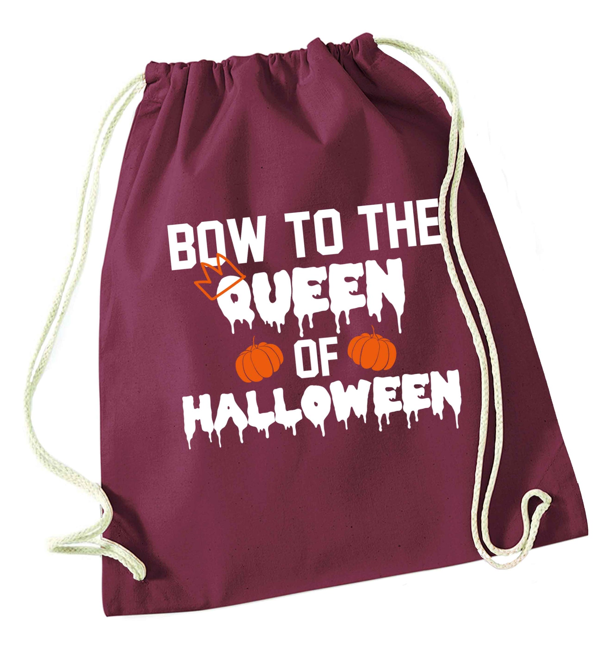 Bow to the Queen of halloween maroon drawstring bag