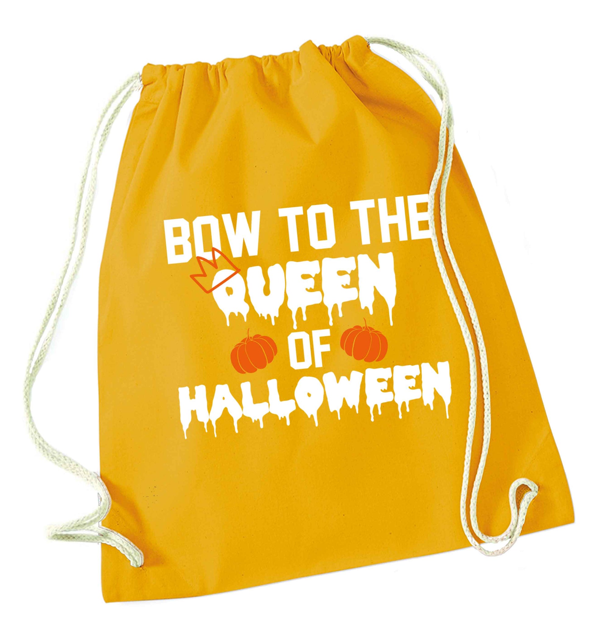 Bow to the Queen of halloween mustard drawstring bag