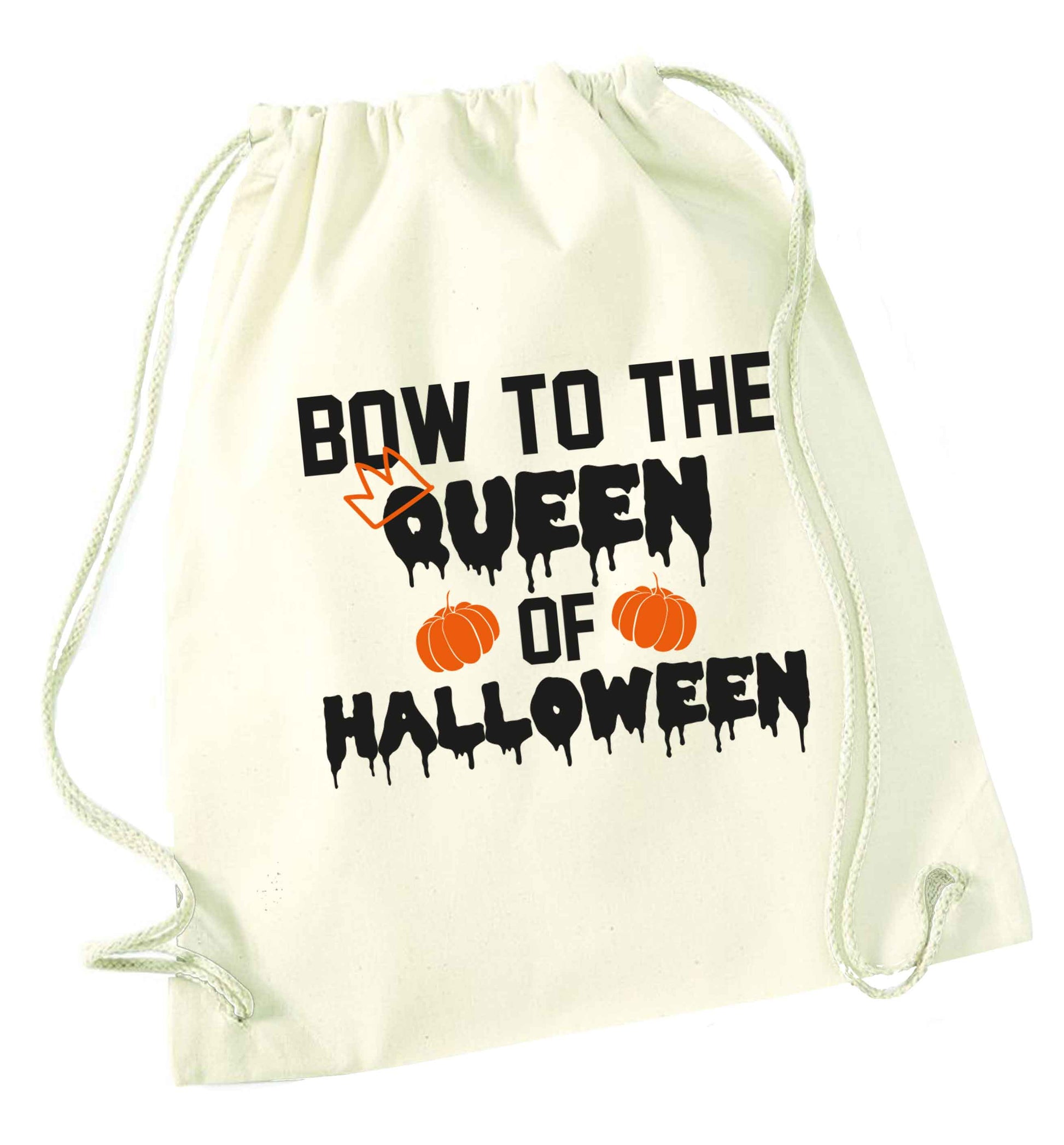 Bow to the Queen of halloween natural drawstring bag