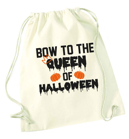 Bow to the Queen of halloween natural drawstring bag