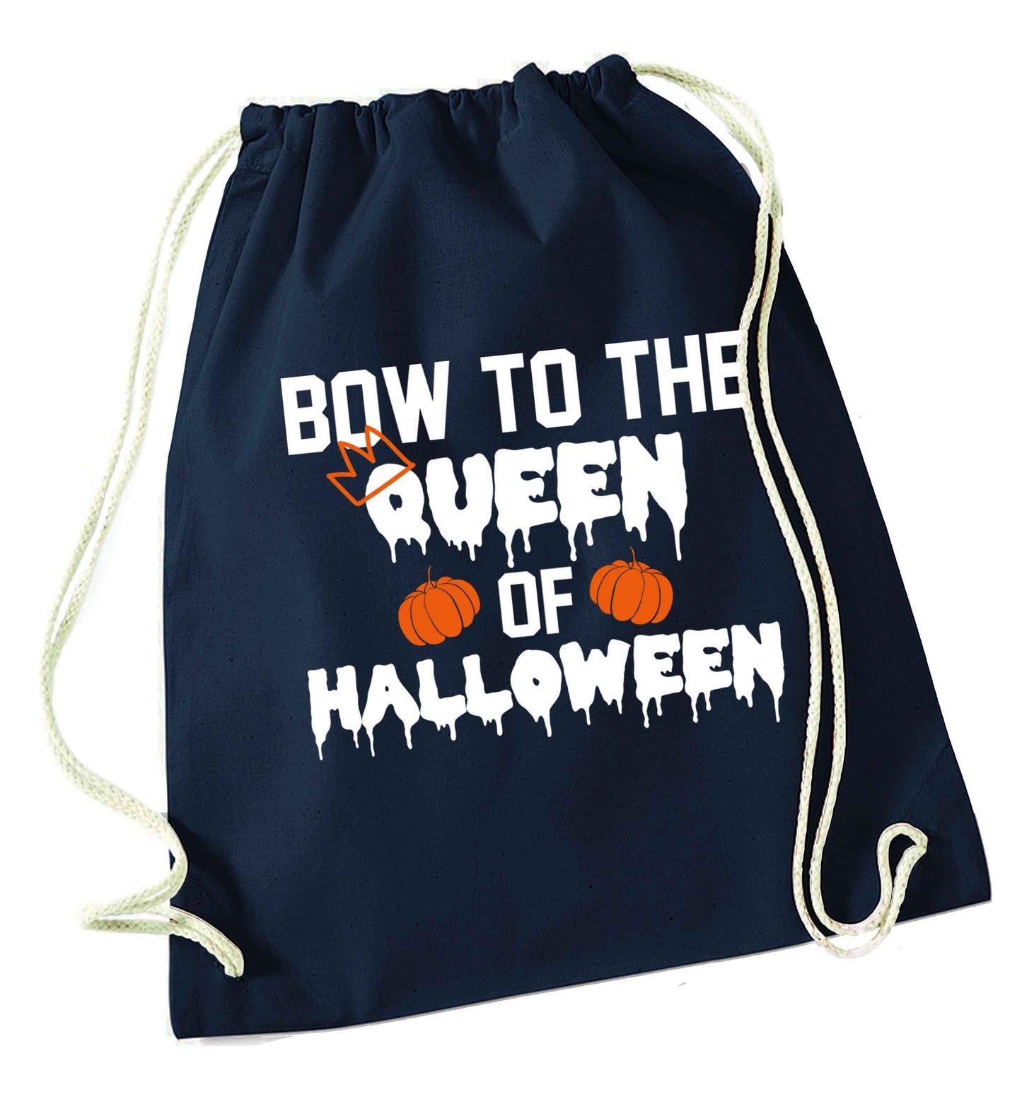 Bow to the Queen of halloween navy drawstring bag