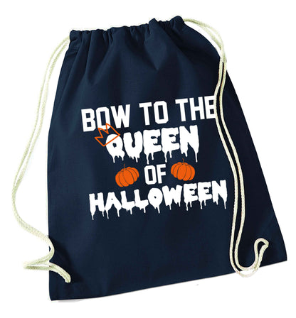 Bow to the Queen of halloween navy drawstring bag