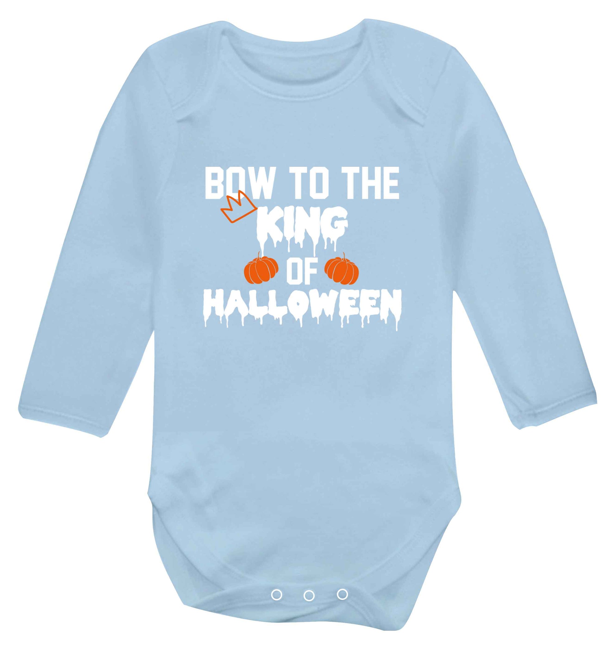 Bow to the King of halloween baby vest long sleeved pale blue 6-12 months