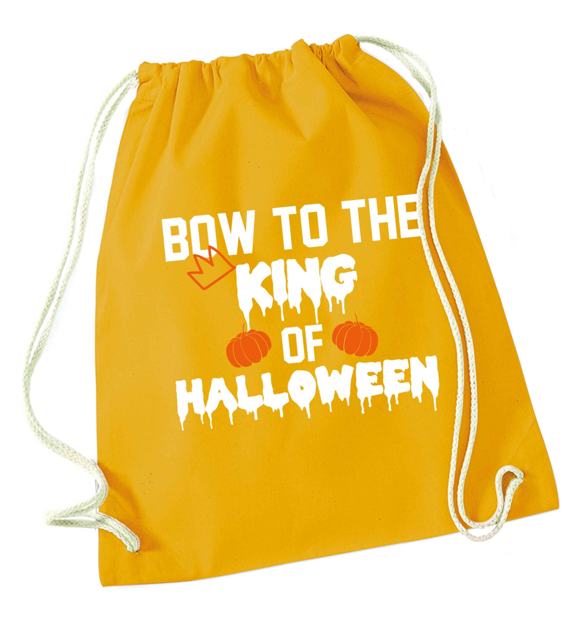 Bow to the King of halloween mustard drawstring bag