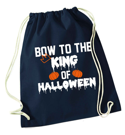 Bow to the King of halloween navy drawstring bag