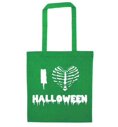 I love halloween green tote bag