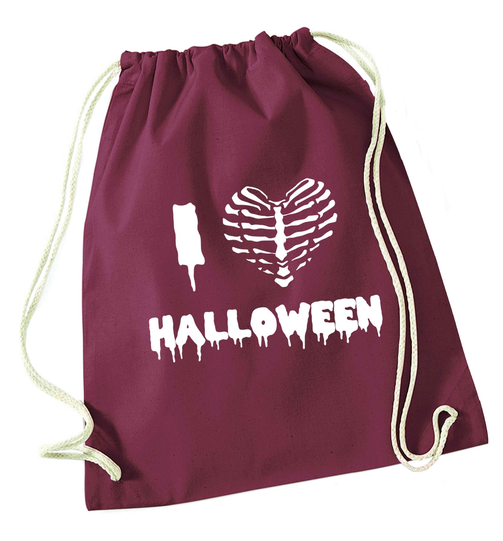 I love halloween maroon drawstring bag