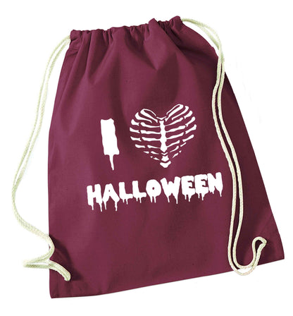 I love halloween maroon drawstring bag