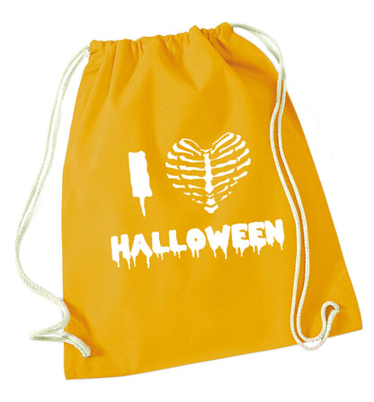 I love halloween mustard drawstring bag