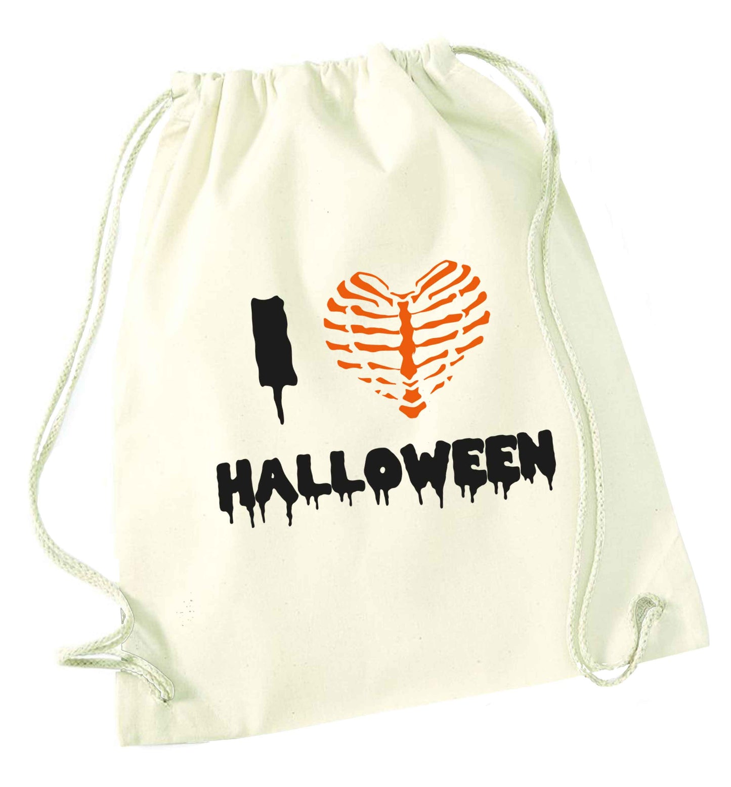 I love halloween natural drawstring bag