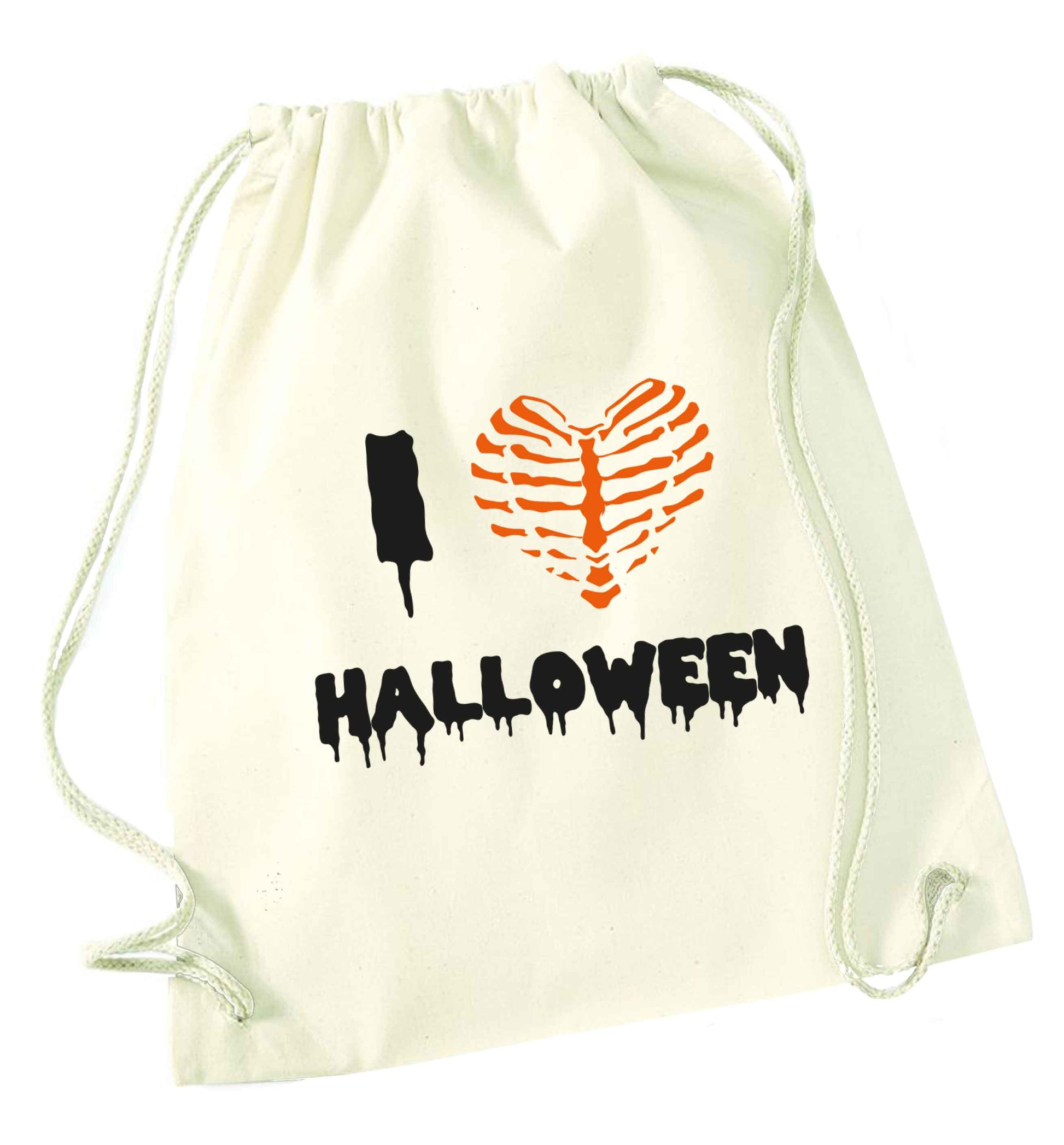 I love halloween natural drawstring bag