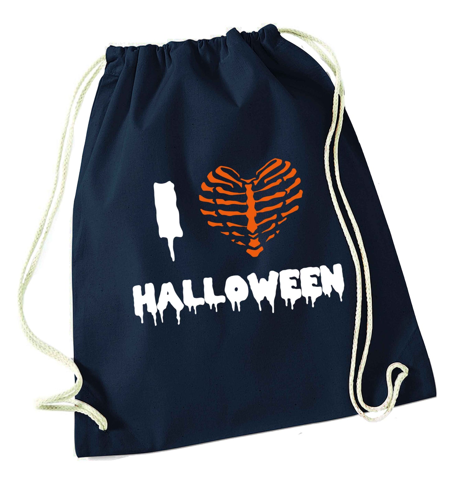 I love halloween navy drawstring bag