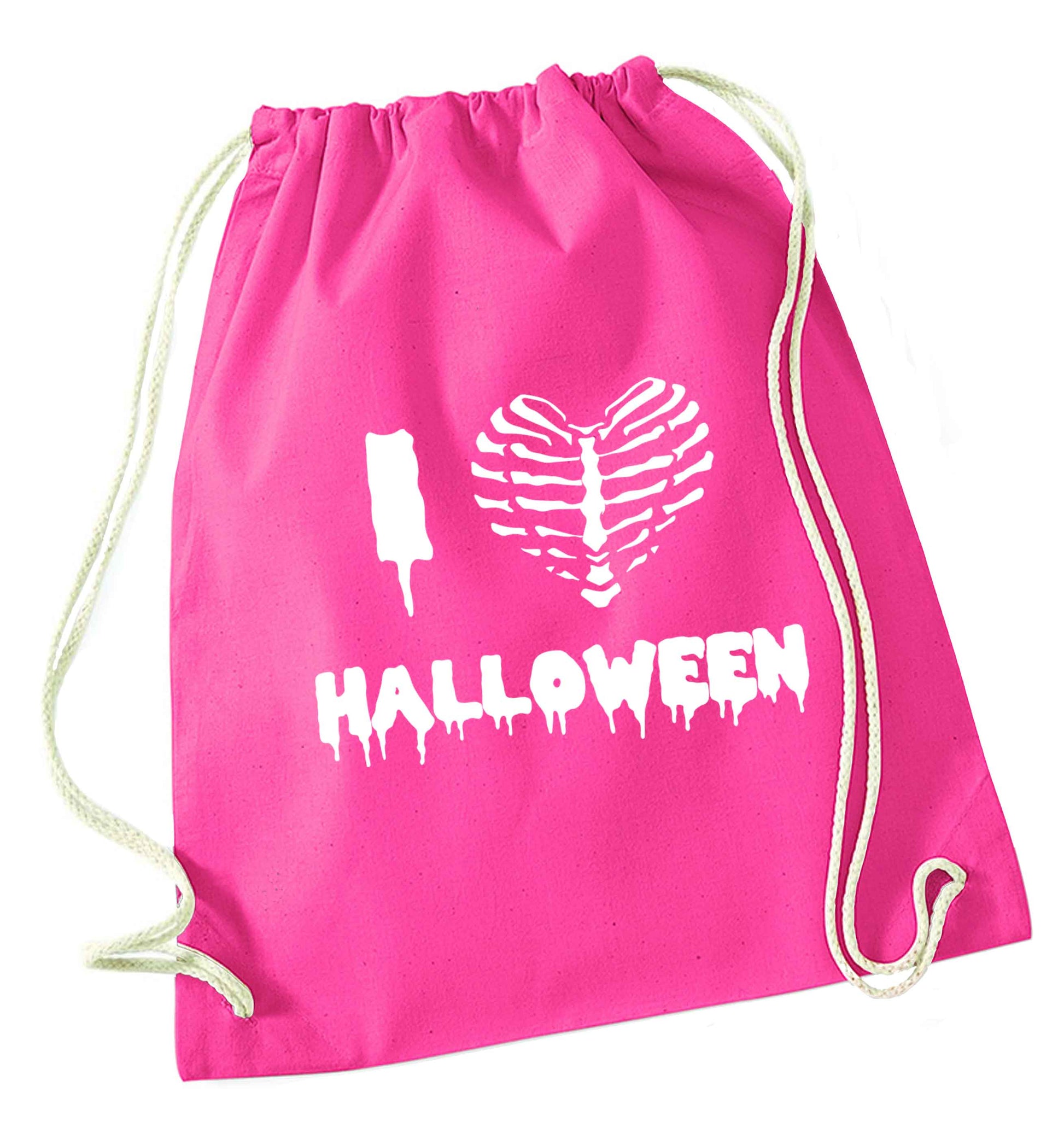 I love halloween pink drawstring bag