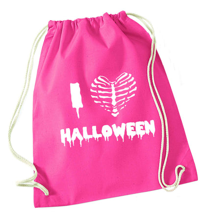 I love halloween pink drawstring bag