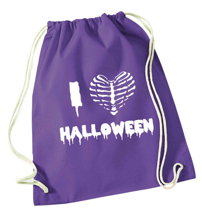 I love halloween purple drawstring bag