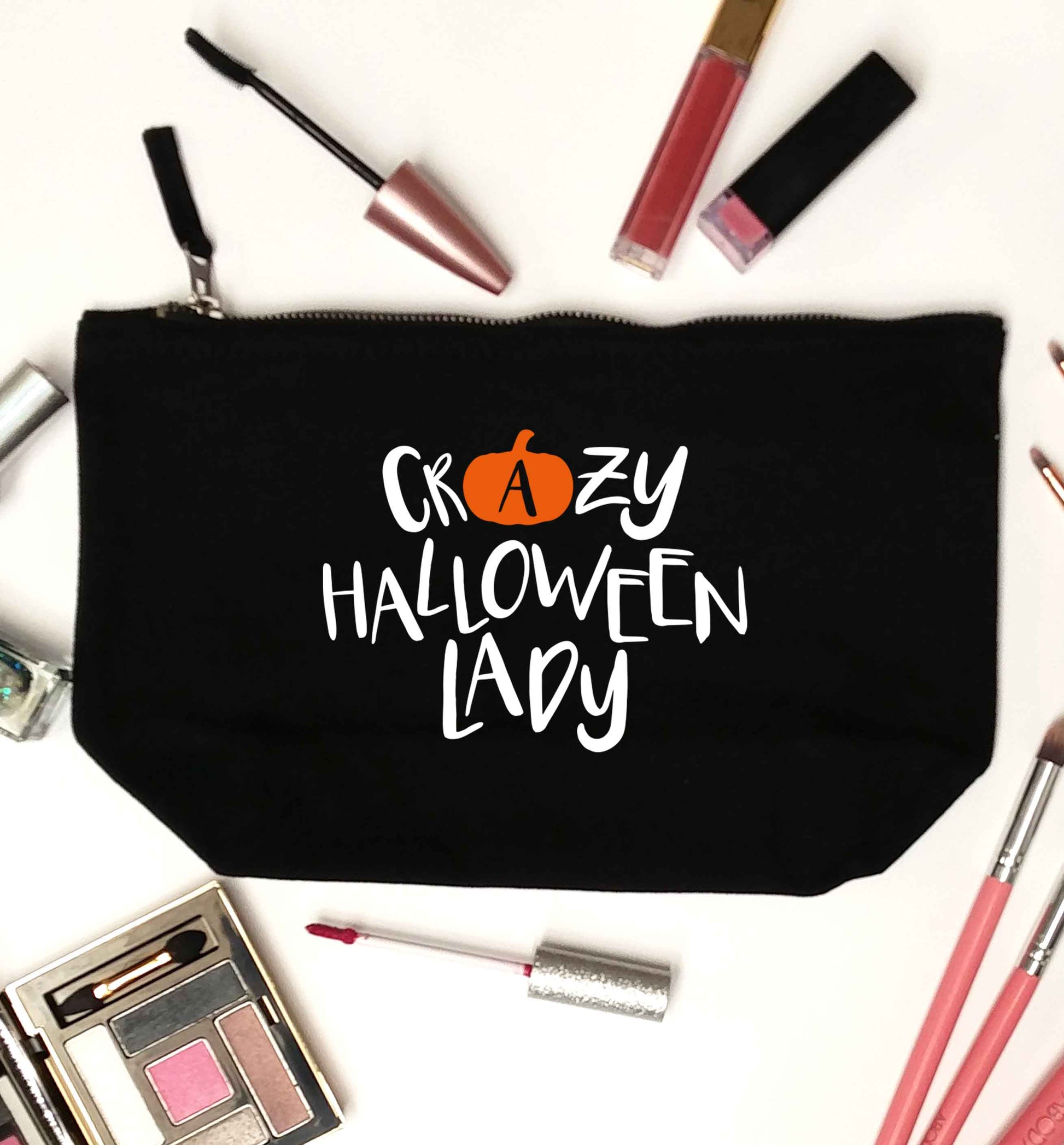 Crazy halloween lady black makeup bag