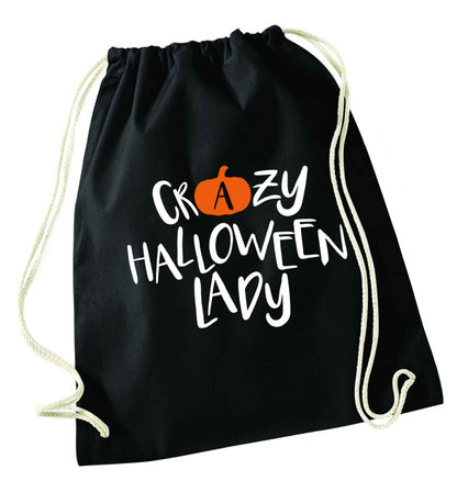 Crazy halloween lady black drawstring bag