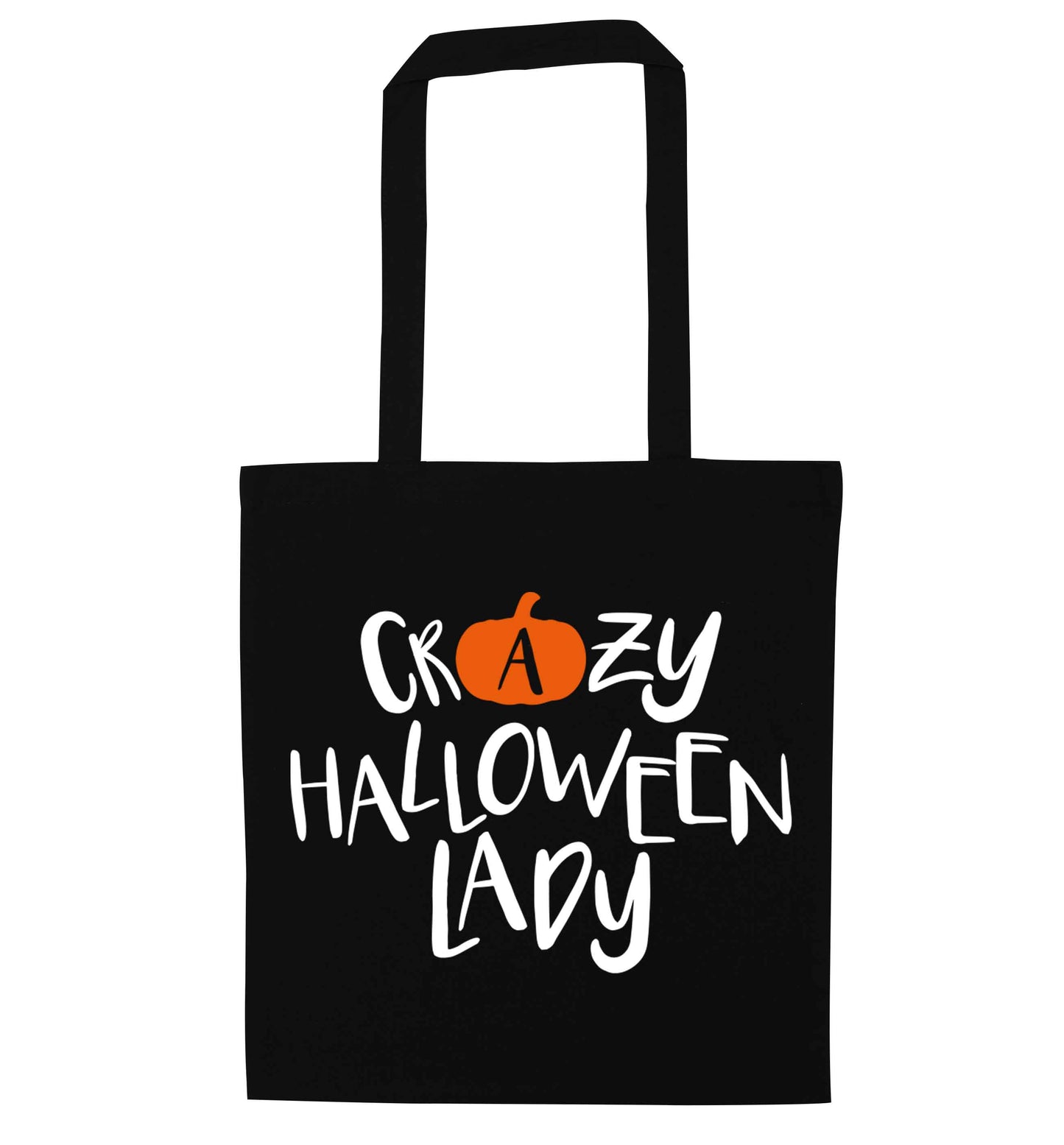 Crazy halloween lady black tote bag