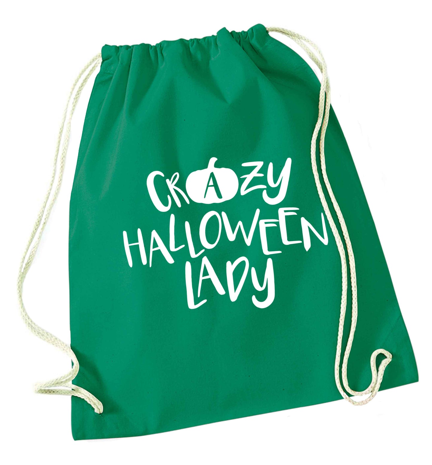 Crazy halloween lady green drawstring bag