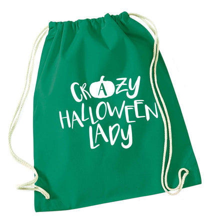 Crazy halloween lady green drawstring bag