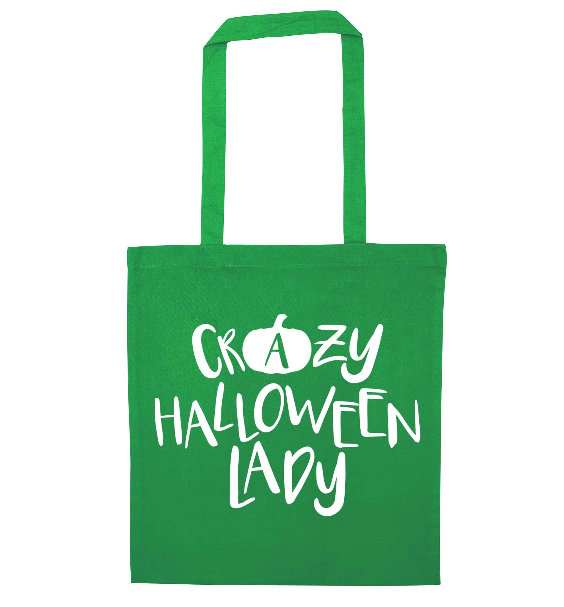 Crazy halloween lady green tote bag