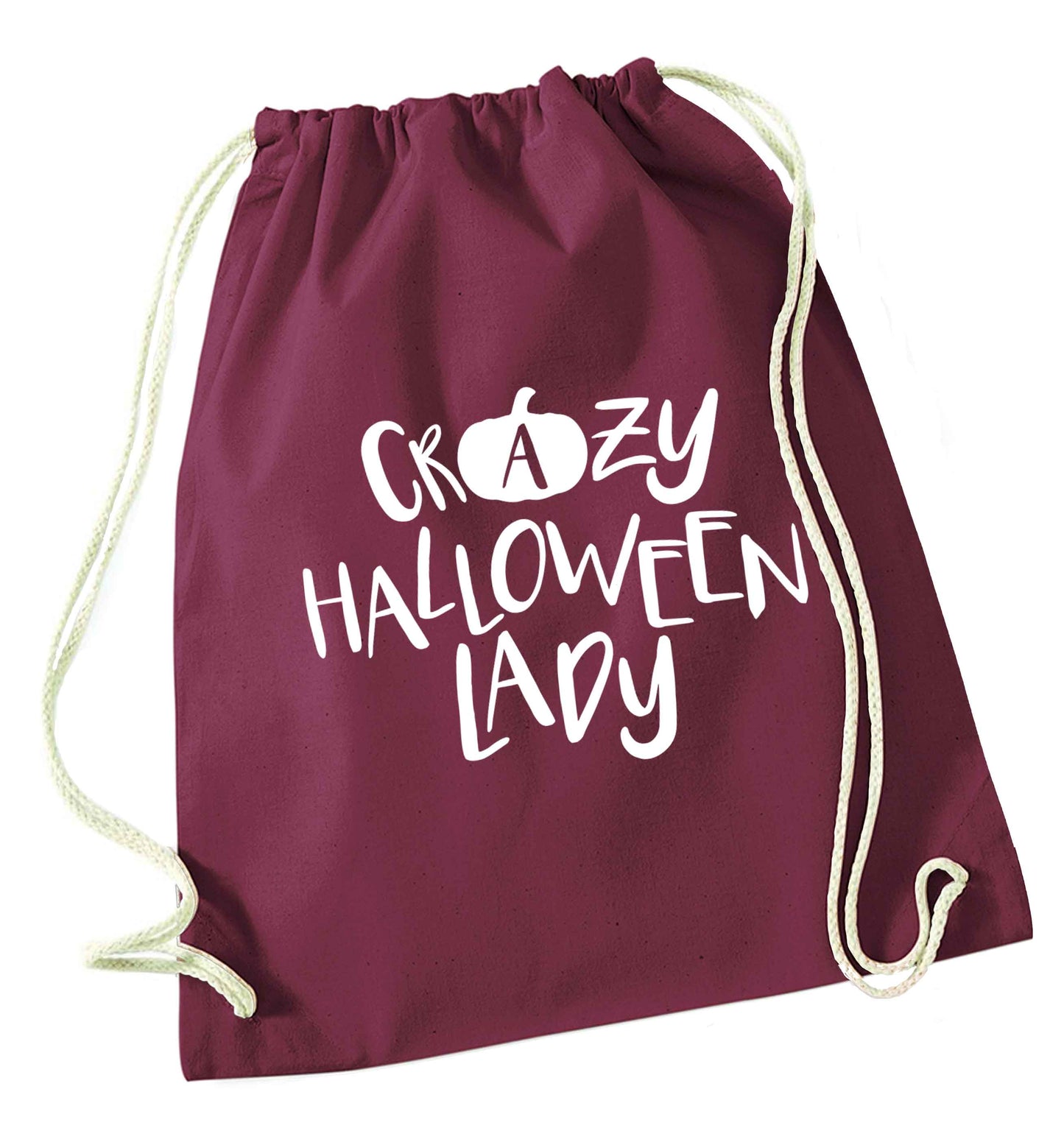 Crazy halloween lady maroon drawstring bag