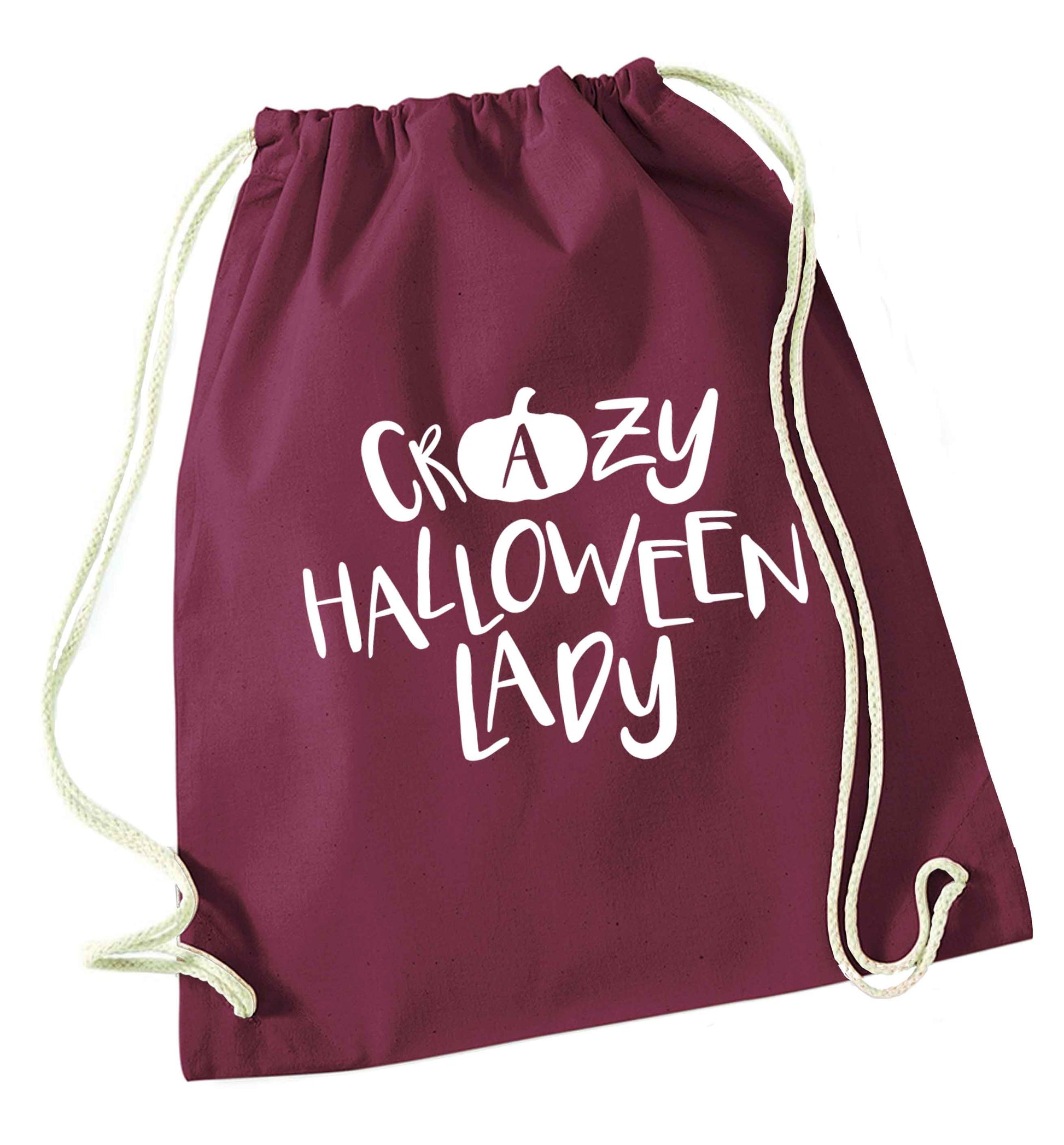 Crazy halloween lady maroon drawstring bag