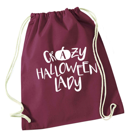 Crazy halloween lady maroon drawstring bag