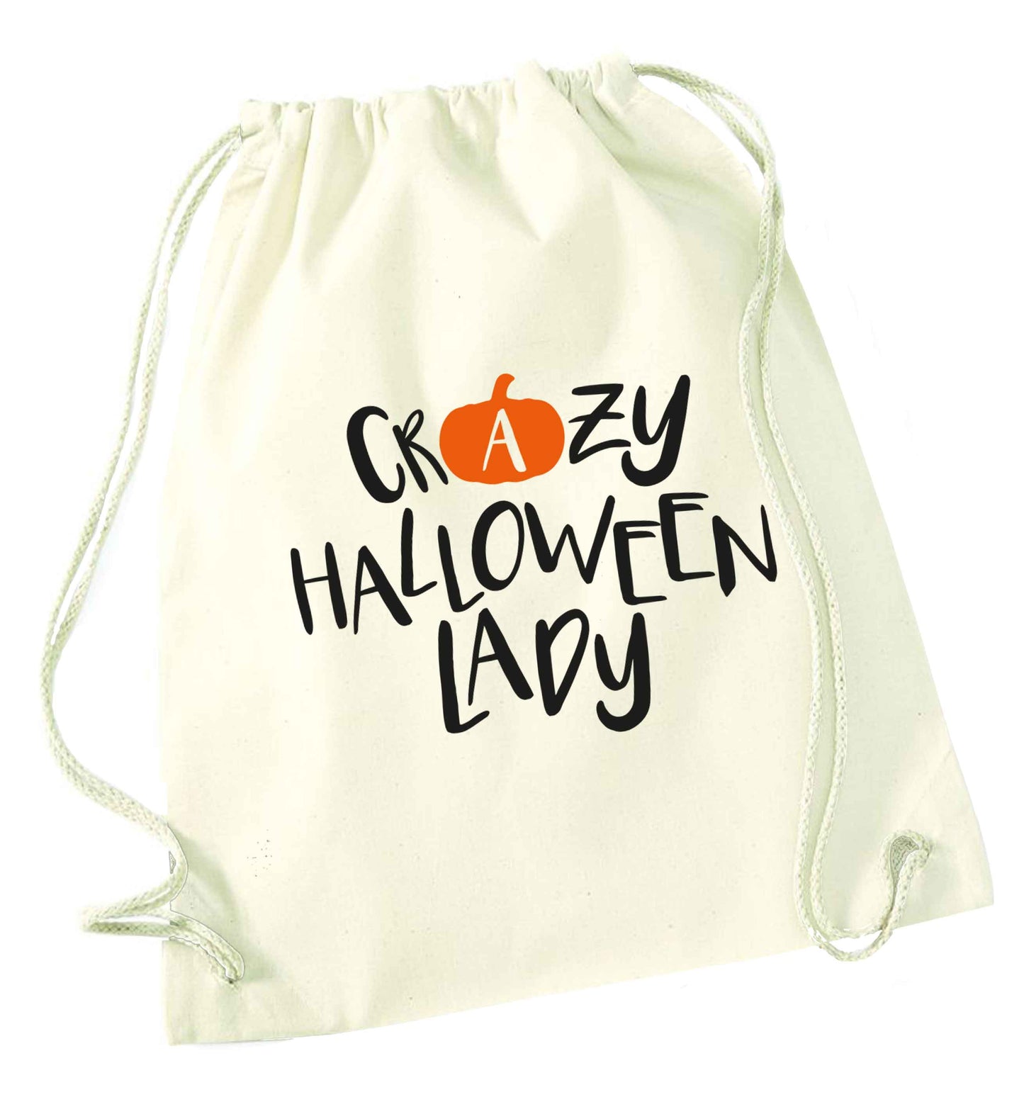 Crazy halloween lady natural drawstring bag
