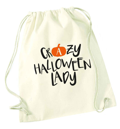 Crazy halloween lady natural drawstring bag