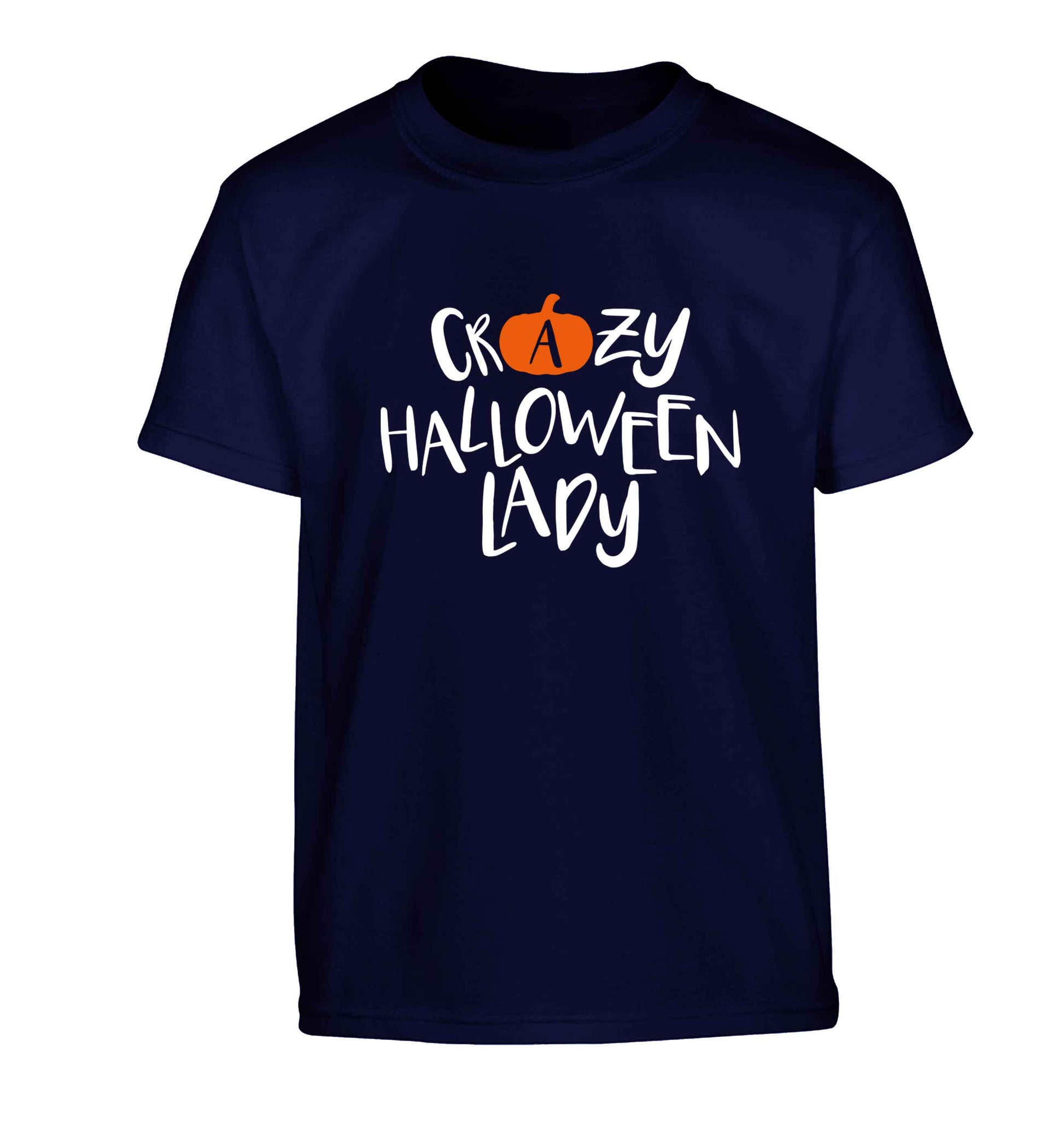 Crazy halloween lady Children's navy Tshirt 12-13 Years