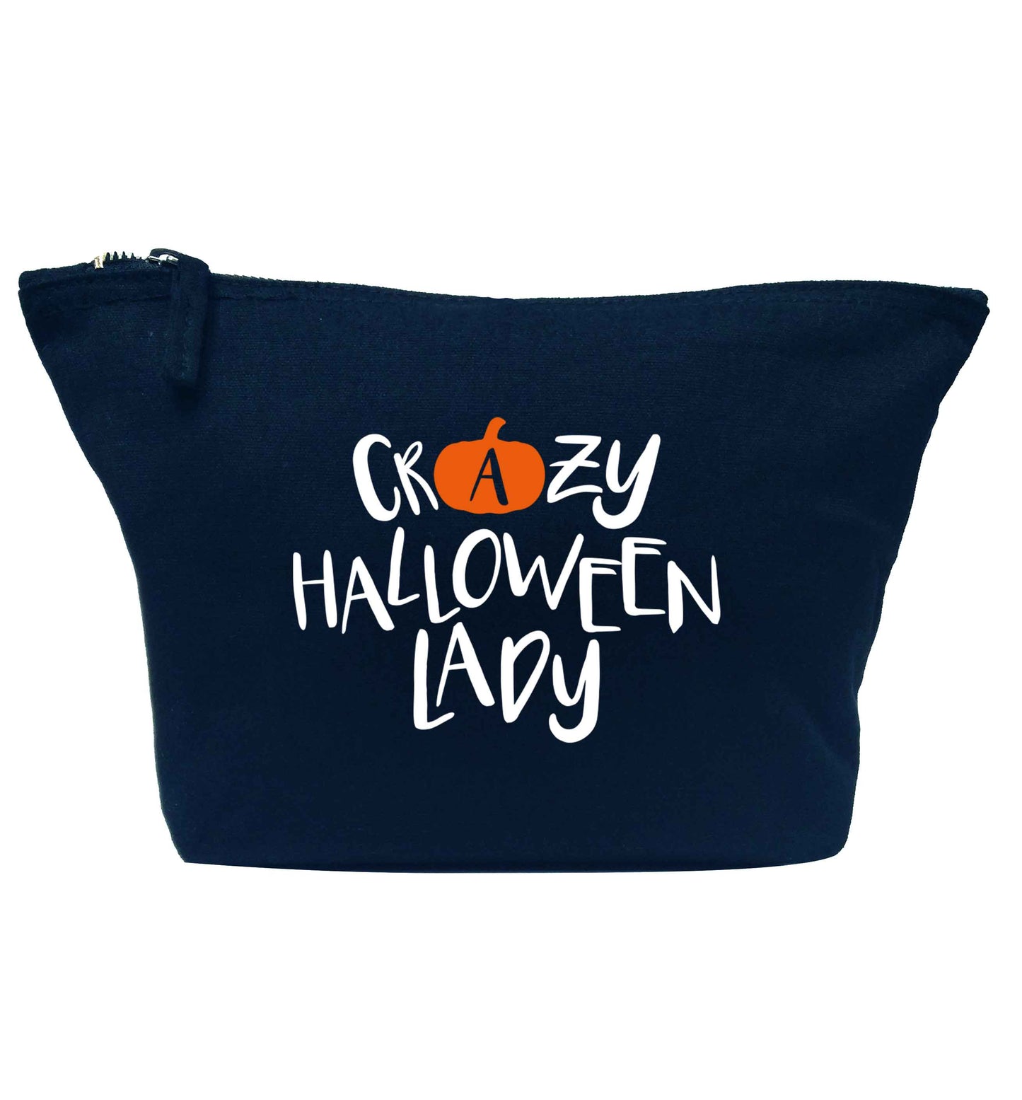 Crazy halloween lady navy makeup bag