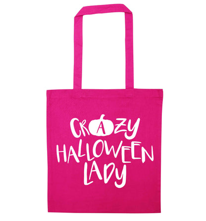 Crazy halloween lady pink tote bag
