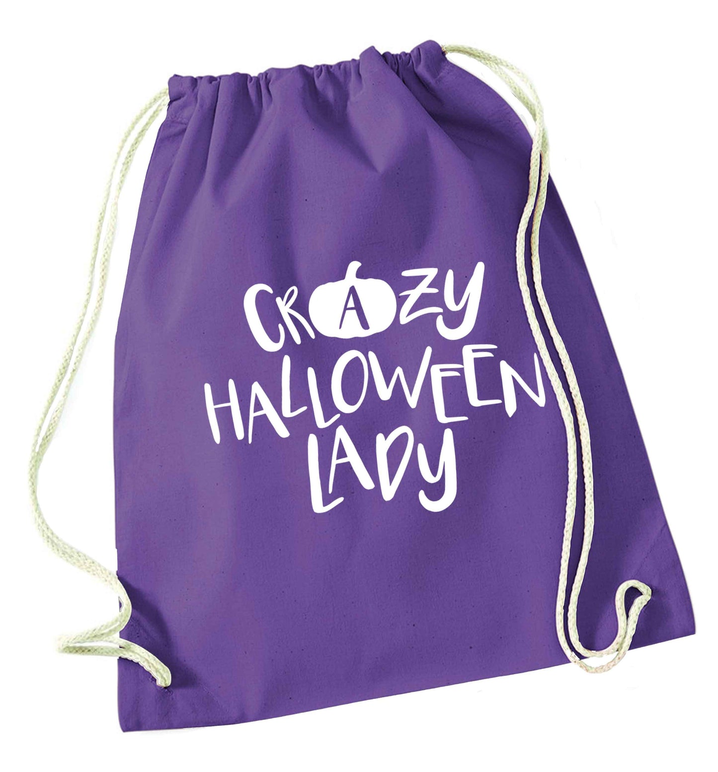 Crazy halloween lady purple drawstring bag