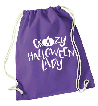 Crazy halloween lady purple drawstring bag