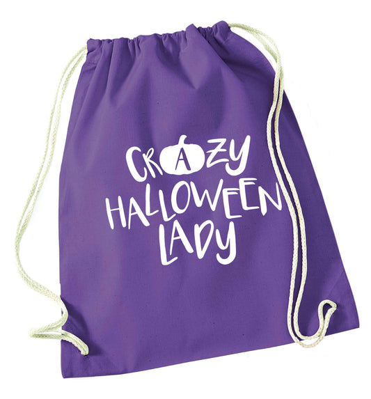Crazy halloween lady purple drawstring bag