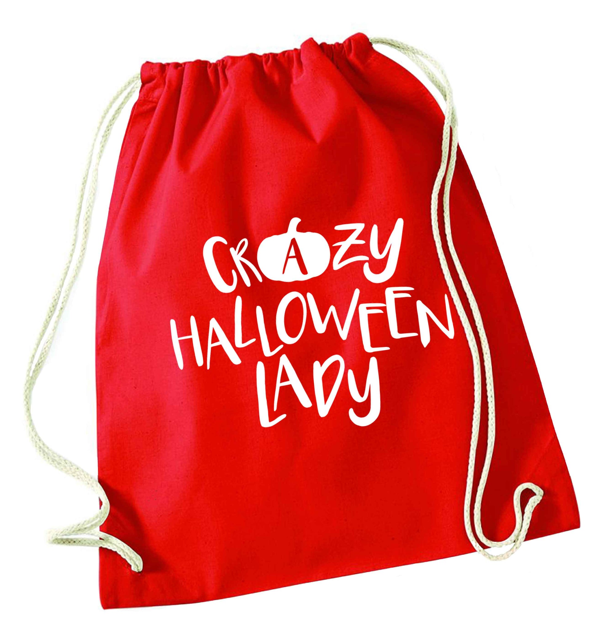 Crazy halloween lady red drawstring bag 