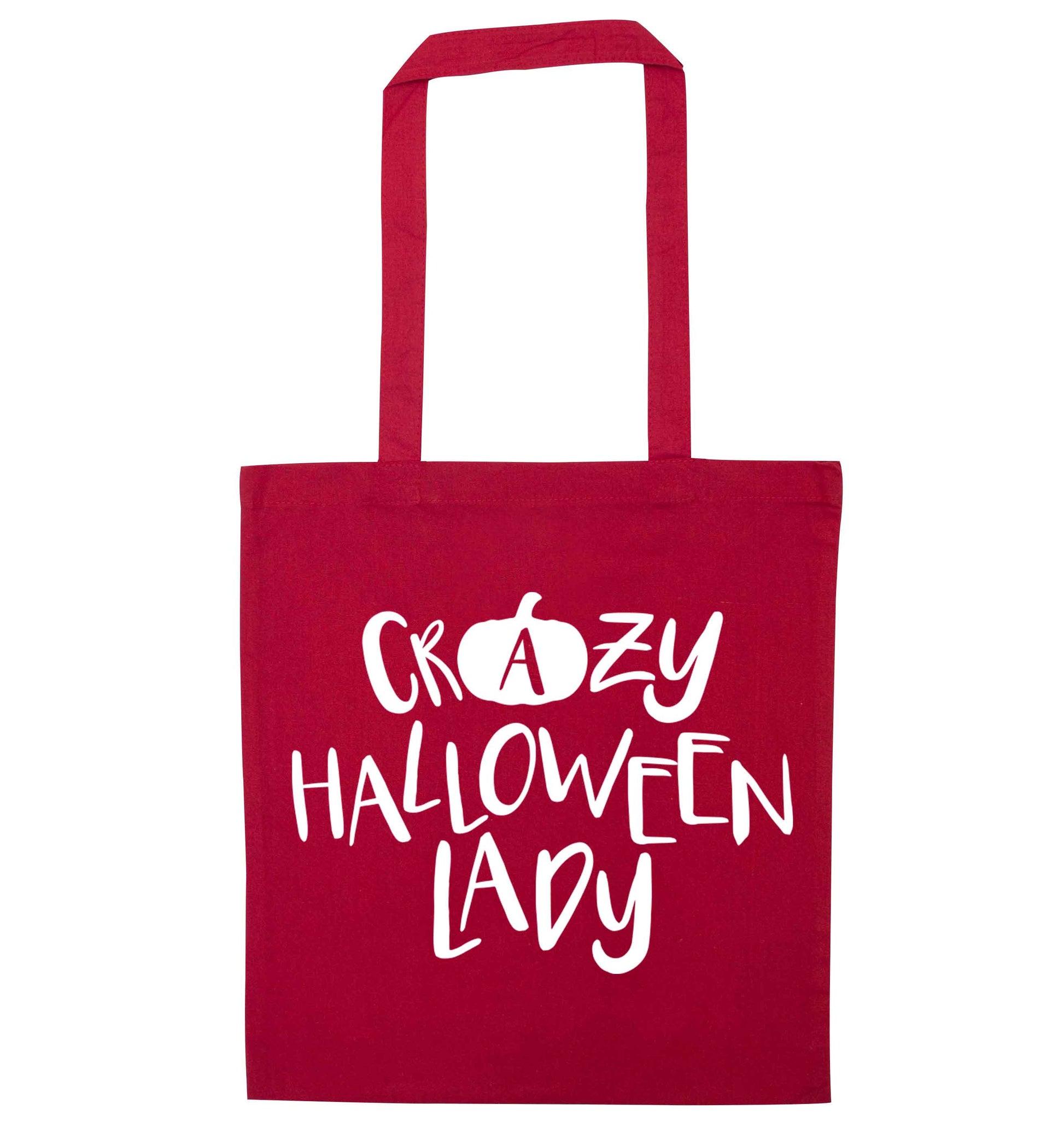 Crazy halloween lady red tote bag