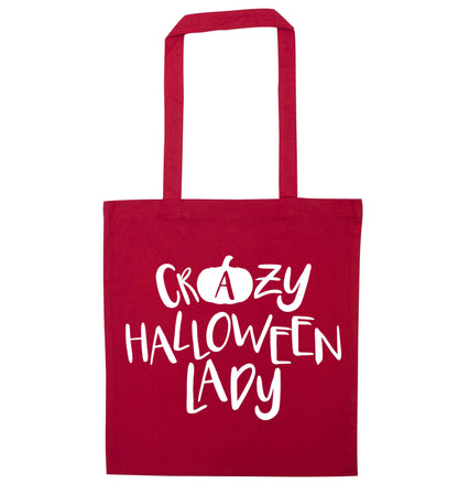 Crazy halloween lady red tote bag